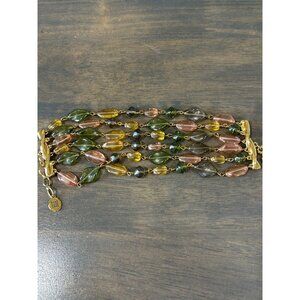Vintage Signed Givenchy Poured Glass Beaded Bracelet Multi Strand Stunning Gold